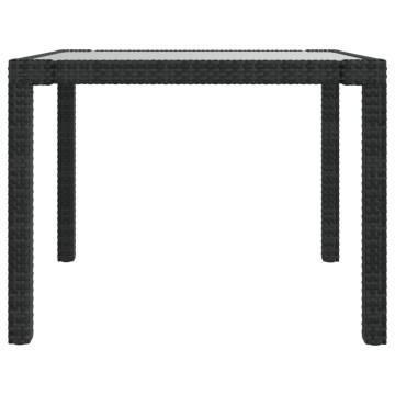 Garden Table 90x90cm - Tempered Glass & Poly Rattan - Black