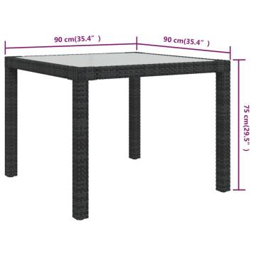 Garden Table 90x90cm - Tempered Glass & Poly Rattan - Black