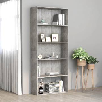 5-Tier Book Cabinet in Concrete Grey - Modern Design | HipoMarket