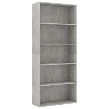 5-Tier Book Cabinet in Concrete Grey - Modern Design | HipoMarket