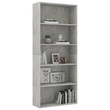 5-Tier Book Cabinet in Concrete Grey - Modern Design | HipoMarket