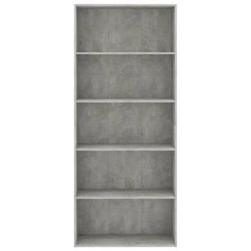 5-Tier Book Cabinet in Concrete Grey - Modern Design | HipoMarket