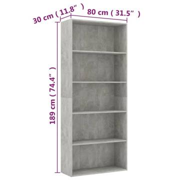 5-Tier Book Cabinet in Concrete Grey - Modern Design | HipoMarket