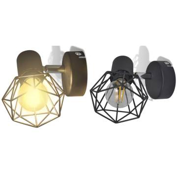 2 Black Industrial Wire Frame Wall Sconces with LED Bulbs