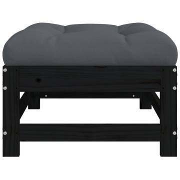 Black Pine Garden Footstool with Cushion for Outdoor Comfort