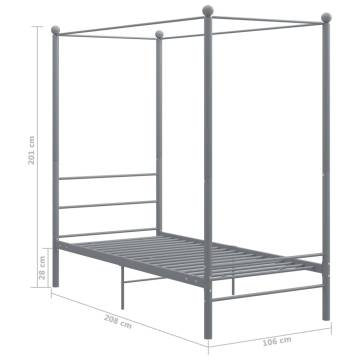 Canopy Bed Frame Grey Metal 90x200 cm - Stylish & Durable