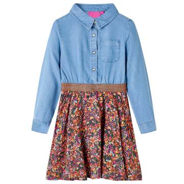 Kids' Dress with Long Sleeves Navy and Denim Blue - Size 140