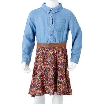 Kids' Dress with Long Sleeves Navy and Denim Blue - Size 140