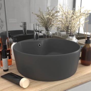 Luxury Dark Grey Ceramic Wash Basin with Overflow - 36x13 cm