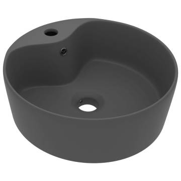 Luxury Dark Grey Ceramic Wash Basin with Overflow - 36x13 cm