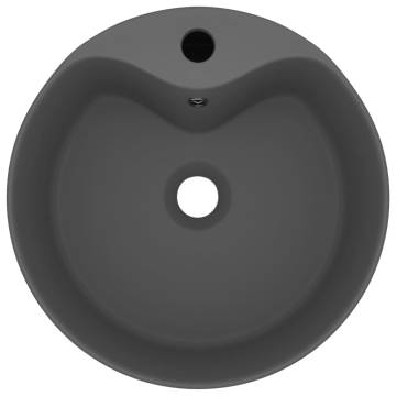 Luxury Dark Grey Ceramic Wash Basin with Overflow - 36x13 cm