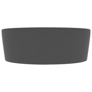 Luxury Dark Grey Ceramic Wash Basin with Overflow - 36x13 cm