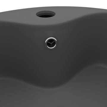 Luxury Dark Grey Ceramic Wash Basin with Overflow - 36x13 cm