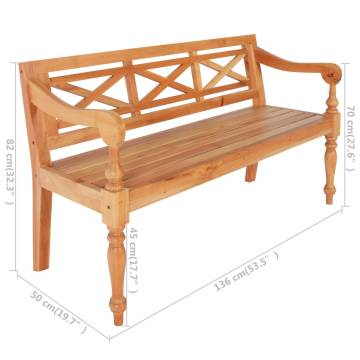 Batavia Bench - Solid Mahogany Wood, Light Brown - 136 cm