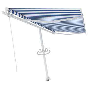 Freestanding Manual Retractable Awning 450x300 cm - Blue/White