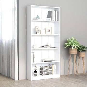 5-Tier Book Cabinet White - Engineered Wood Stylish Storage