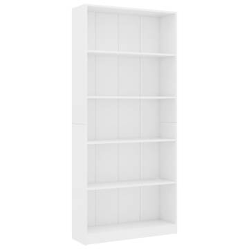 5-Tier Book Cabinet White - Engineered Wood Stylish Storage