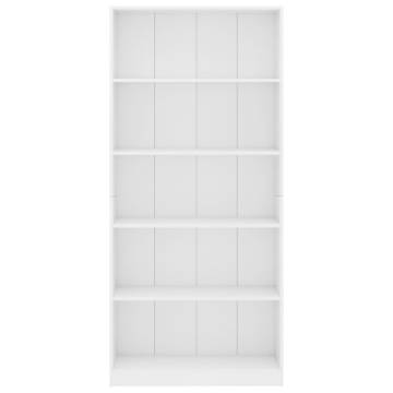 5-Tier Book Cabinet White - Engineered Wood Stylish Storage