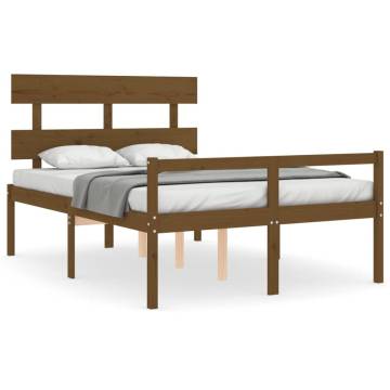 Honey Brown Double Bed Frame with Headboard - Solid Wood