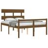 Honey Brown Double Bed Frame with Headboard - Solid Wood