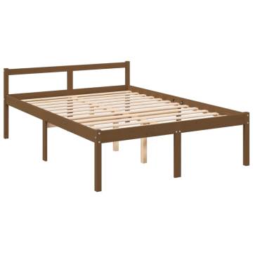 Honey Brown Double Bed Frame with Headboard - Solid Wood