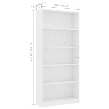 5-Tier Book Cabinet White - Engineered Wood Stylish Storage