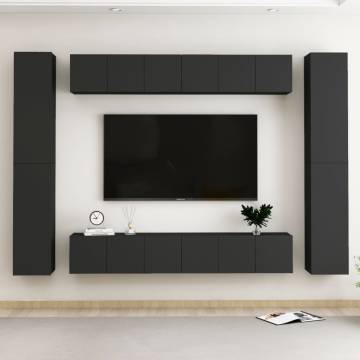 10 Piece TV Cabinet Set - Modern Black Wood Design