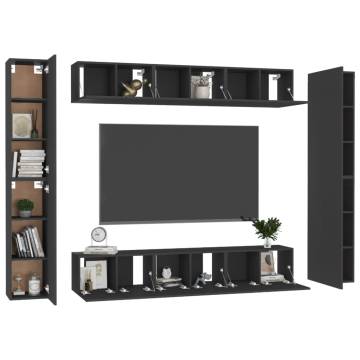 10 Piece TV Cabinet Set - Modern Black Wood Design