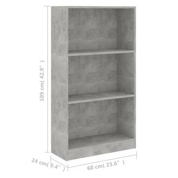 3-Tier Book Cabinet in Concrete Grey - Stylish & Practical