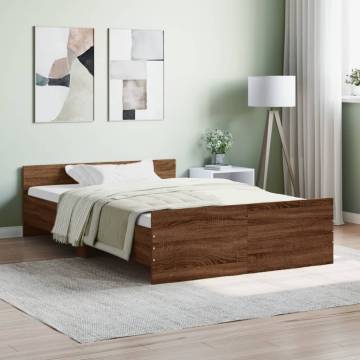 Brown Oak Bed Frame with Headboard & Footboard - 120x200 cm