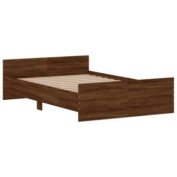 Brown Oak Bed Frame with Headboard & Footboard - 120x200 cm