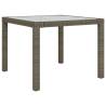 Stylish Garden Table 90x90cm - Grey Poly Rattan & Glass