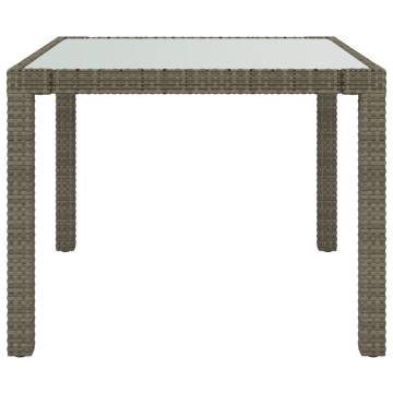 Stylish Garden Table 90x90cm - Grey Poly Rattan & Glass