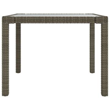 Stylish Garden Table 90x90cm - Grey Poly Rattan & Glass