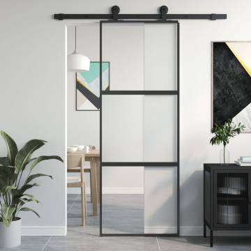 Sliding Door Black 76x205 cm - Tempered Glass & Aluminium