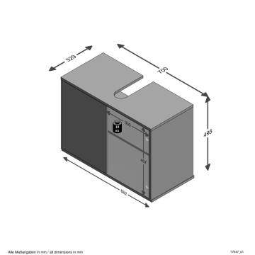 FMD Under-sink Bathroom Cabinet 70x32.9 cm - White Storage