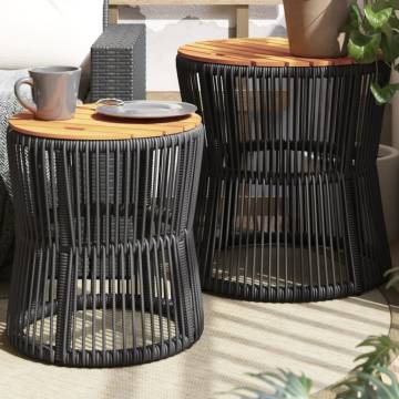 Elegant Garden Side Tables Set - 2 pcs Black Poly Rattan