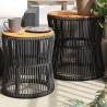 Garden Side Tables 2 pcs with Wooden Top Black Poly Rattan Colour black Quantity in Package 1 Shape line weaving 