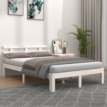 White Solid Wood Bed Frame 140x190 cm | Hipomarket