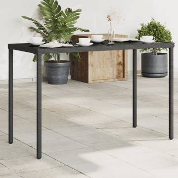 Garden Table with Glass Top - Black Poly Rattan 115x54 cm