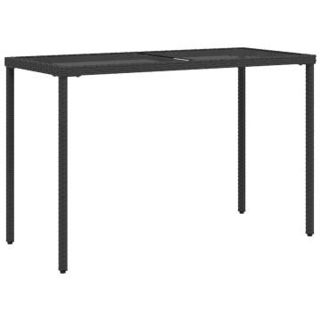 Garden Table with Glass Top - Black Poly Rattan 115x54 cm