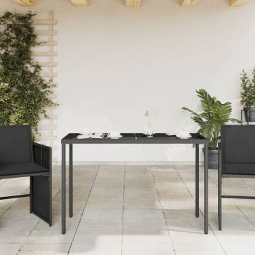 Garden Table with Glass Top - Black Poly Rattan 115x54 cm