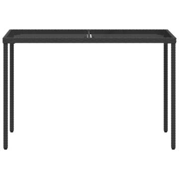 Garden Table with Glass Top - Black Poly Rattan 115x54 cm