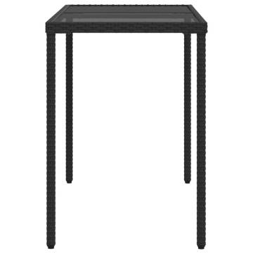 Garden Table with Glass Top - Black Poly Rattan 115x54 cm