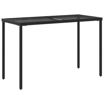 Garden Table with Glass Top - Black Poly Rattan 115x54 cm