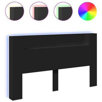 Stylish Black LED Headboard Cabinet - 180x16.5 cm