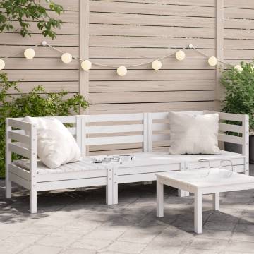 Garden Sofa 3-Seater White Solid Wood Pine - Stylish Outdoor Seating