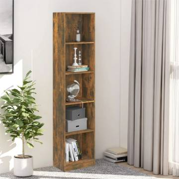 5-Tier Book Cabinet in Smoked Oak - Stylish & Practical Storage