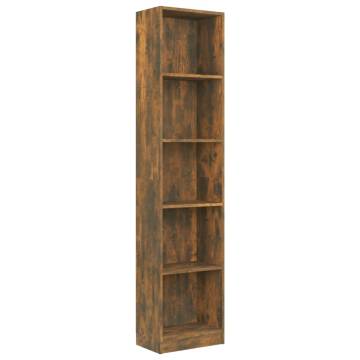 5-Tier Book Cabinet in Smoked Oak - Stylish & Practical Storage