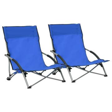 Folding Beach Chairs 2 pcs Blue Fabric - Hipomarket